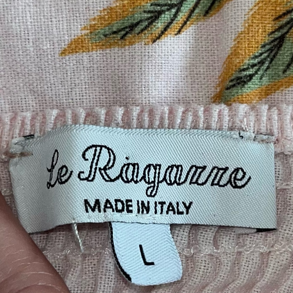 Le Ragazze Linen Blend Maxi Dress Sundress Pink Palm Tree Beach Print Size L - Picture 12 of 14